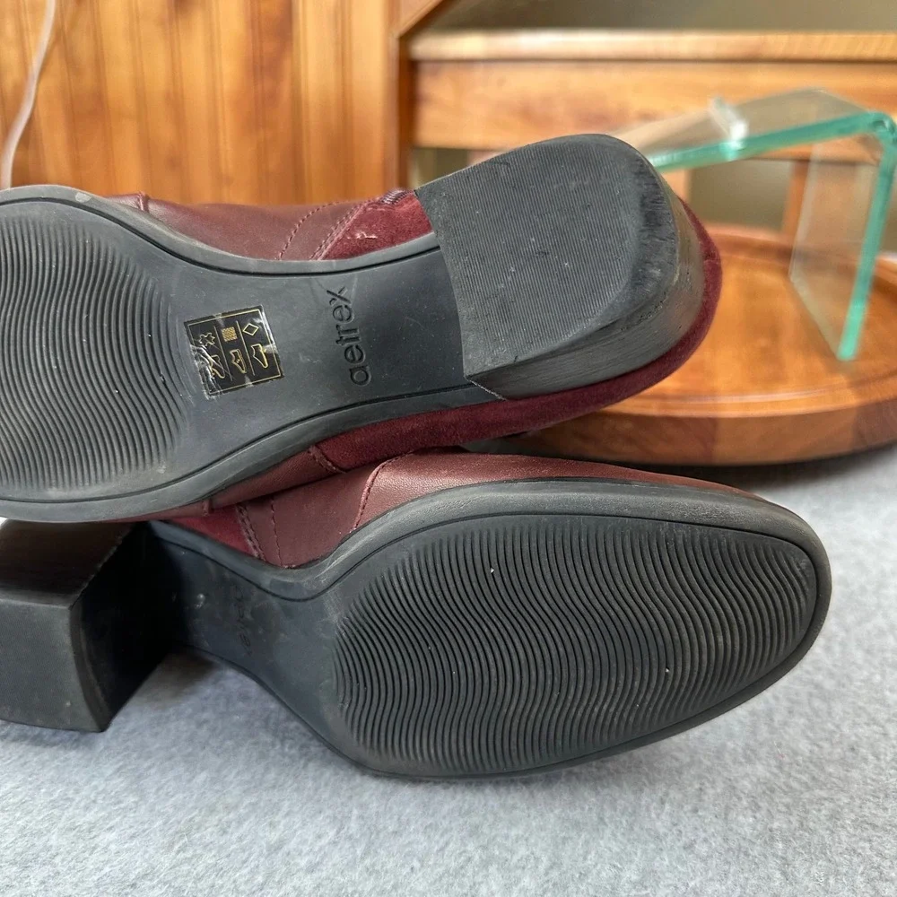 Aetrex Rebecca AH409W Burgundy Leather Suede Ankle Boots Arch Support US 8.5